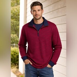 Sale L.L. Bean Mountain Red and Navy Quarter-Zip Pullover